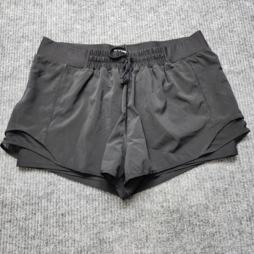 MPG Sport Womens Black Double Layer Running Shorts XL Drawstring Active